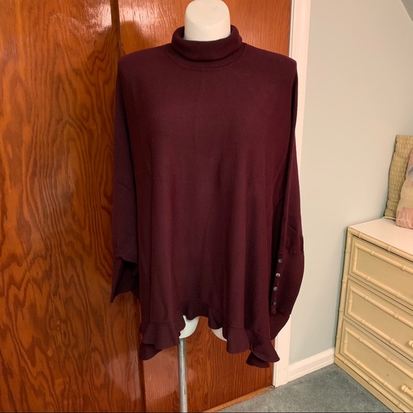 ALFANI Turtleneck Ruffle Poncho Style Sweater - Picture 2 of 14